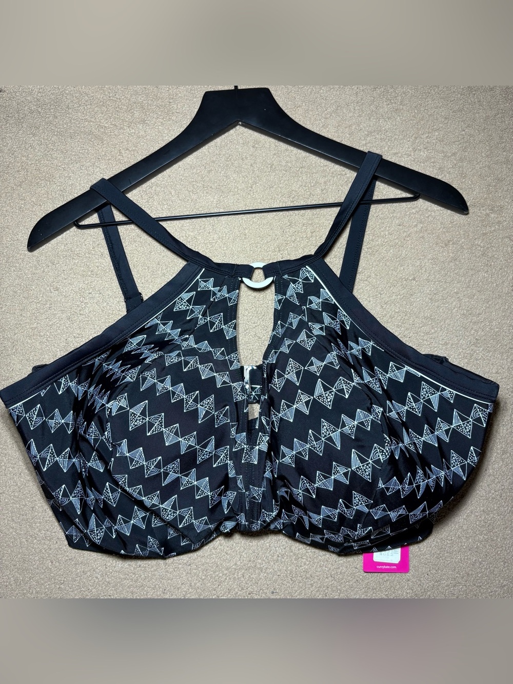 Curvy Kate 40HH Black Geometric Underwire Bikini Top NWT